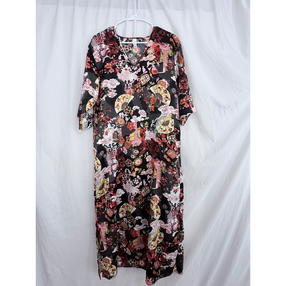 Cruz Floral Fan Print‎ Maxi Dress Long Sleeve Multicolor Women's Size Small